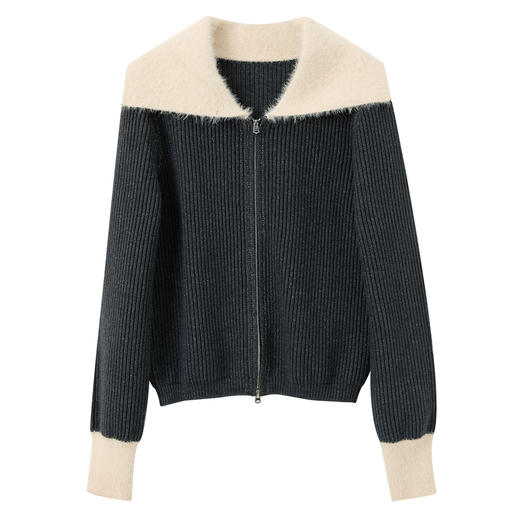 三彩独醒2025冬季新款翻领拉链开衫针织衫长袖毛衫休闲简约F 商品图4