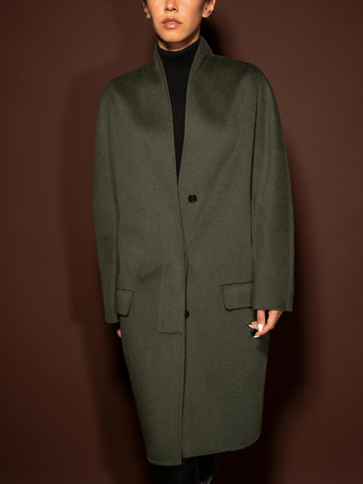 Puree｜#0929 Invisible Lapel Coat 弧形领隐形前扣大衣 [  米白 / 苍绿  ] 商品图3