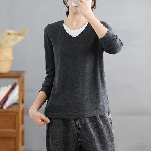 GYH 9258简约通勤针织假两件宽松洋气上衣 商品图3
