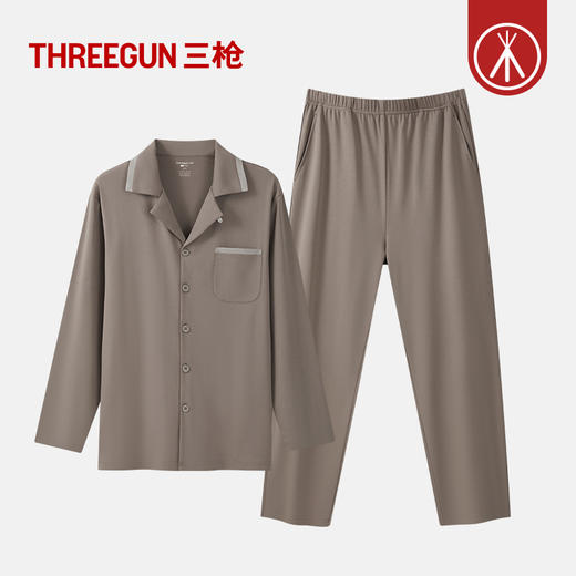 Threegun三枪 丝感棉翻领开襟男士家居套-T80086D02 商品图5
