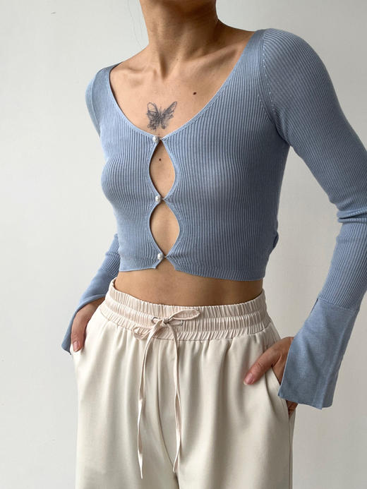 丝所｜S22T004 静海真丝针织镂空短开衫［ 蓝AC / 棕BC / 紫CC / 黑DC ] 商品图6