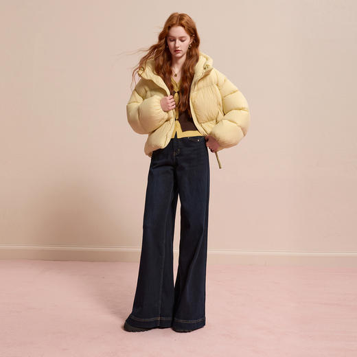 三彩2025冬季新款宽松牛仔裤休闲阔腿裤一体绒磨毛长裤复古水洗M 商品图2