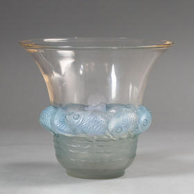 独角鹿西洋古董1930年法国顶级水晶工坊莱俪LALIQUE设计出品「PIRIAC 皮里亚克」主题欧泊水晶花瓶