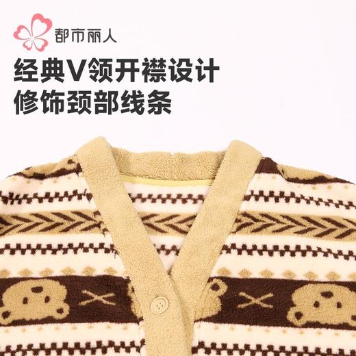 都市丽人睡衣男女可穿蛋白绒印花家居服长袖长裤摇粒绒套装LHH9C3 商品图2