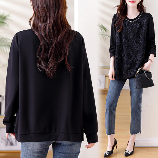 KQL A56N8122时尚蕾丝圆领卫衣宽松上衣 商品图2