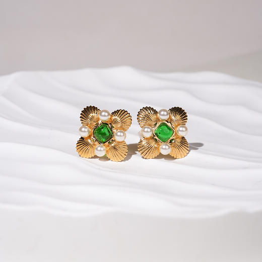 北京仓｜Gripoix Paris-Byzantine Shell-绿色 拜占庭印章 琉璃 耳夹（无需耳洞）［法国设计师］ 商品图2