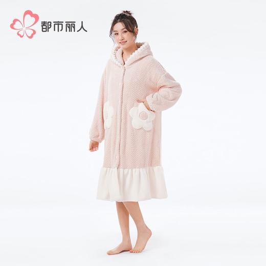 都市丽人睡衣女士法兰绒提花睡衣女士家居服法兰绒单件袍LHH7B4 商品图2