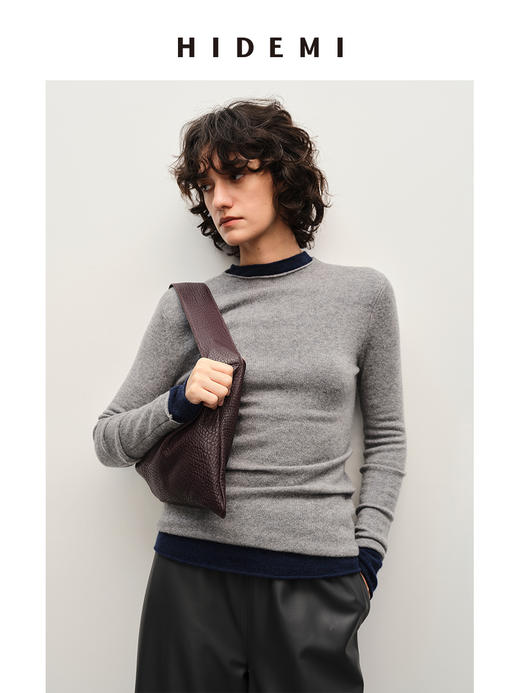 HIDEMI 进口甄选山羊绒极简圆领长袖针织毛衣 商品图1