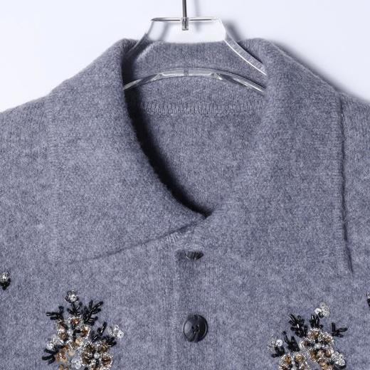 2716SDSA秋冬新款痞帅男装潮牌手工珠花装饰开衫翻领针织衫百搭毛衣 商品图2