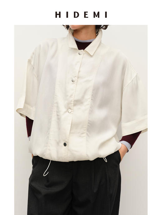 HIDEMI 极简设计感轻户外撞钉抽绳廓形垂顺感衬衫 商品图1