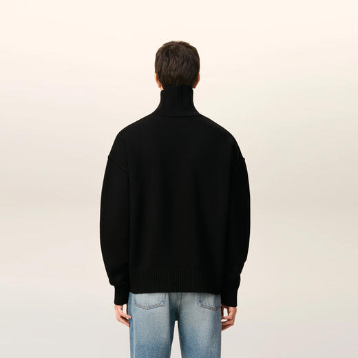 AMI 男女同款心形徽标刺绣嵌花羊毛针织衫 黑色 UKS839 018 009 商品图2