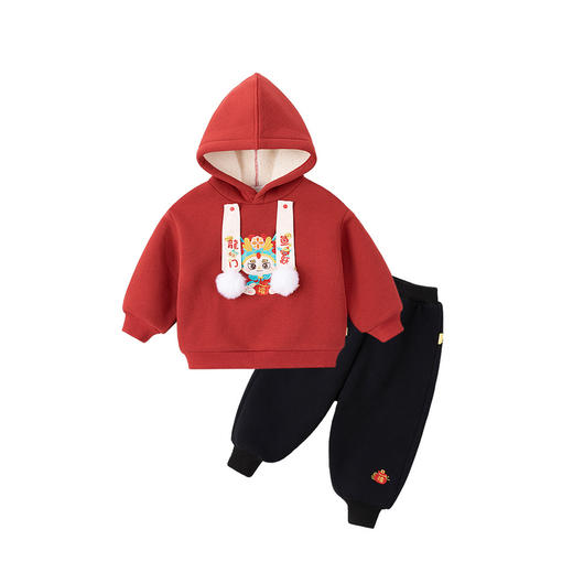 【清仓】宝宝连帽卫衣裤子套装冬装加厚加绒男童过年服唐装女童周岁礼服龙 商品图4