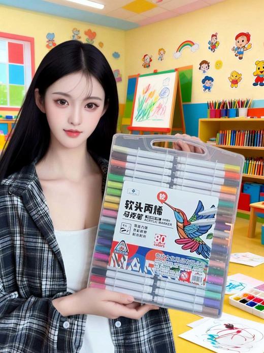 童梦绘夏·色彩治愈力爆棚【山姆同款ManrubensMken白盒三角杆软头丙烯马克笔】想要被色彩温柔治愈绘画网红创丙烯马克笔水性速干棉芯丙烯笔陶瓷绘画防水颜料美术水彩笔 商品图8