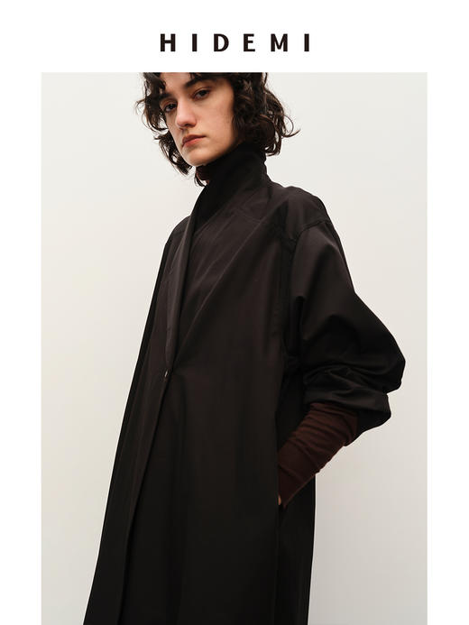 HIDEMI 极简大廓形青果领翻领式宽松长款都市感风衣 商品图2