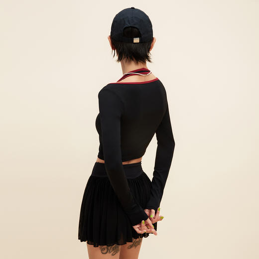 【限时秒】YOGACODE【火树银花系列】假两件挂脖长袖瑜伽服女固定杯短款运动上衣DWT125654 商品图2