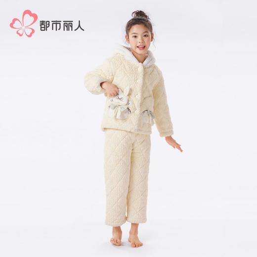 都市丽人睡衣男童女童烂花绒夹棉家居服长袖长裤童装中厚JHH1F4 商品图2