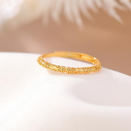 S999足银镀金金箍棒戒指亮金工艺，吉祥如意开口指环CW 商品图2