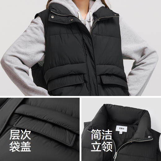 森马棉马甲女冬季防泼水纯色oversize立领面包服叠穿时尚百搭外套 商品图3