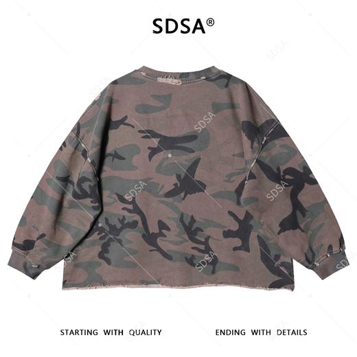 SDSA男士秋冬新款痞帅男装复古迷彩磨破圆领卫衣百搭宽松潮流上衣 商品图4