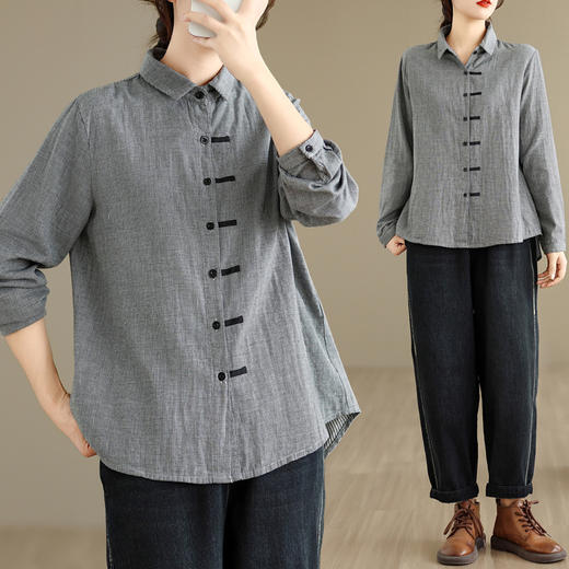 GYH 9239复古格子衬衫棉麻大码不挑人 商品图1