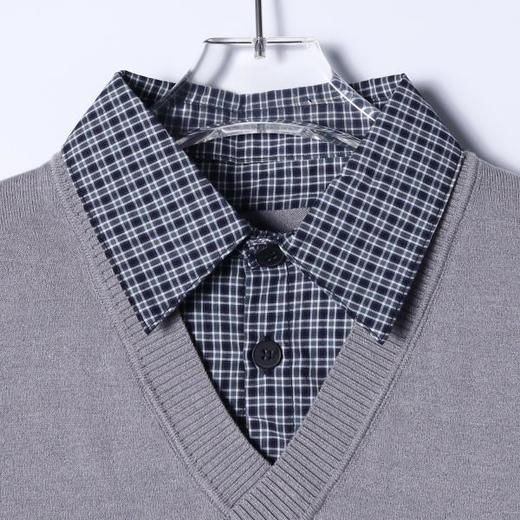 SDSA秋冬新款痞帅男装韩版拼接撞色假两件针织毛衣复古翻领上衣 商品图2