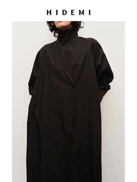 HIDEMI 极简大廓形青果领翻领式宽松长款都市感风衣 商品图1