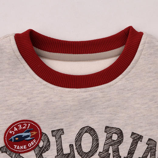 棉果果冬季新品男童奶油色复合奥利绒保暖加绒圆领套头卫衣M412180425748 商品图2