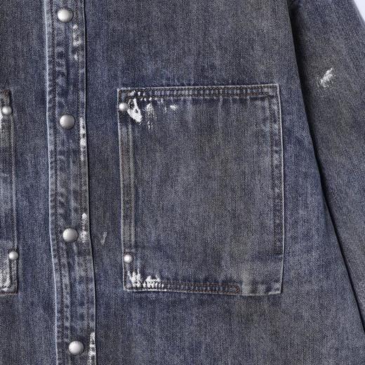 SDSA男士秋冬新款痞帅男装韩版印花做旧纽扣翻领牛仔衬衫百搭时尚 商品图2