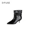 Dfuse迪芙斯2025冬季新款宽筒堆堆靴复古堆皱尖头细跟短靴DFD4116021 商品缩略图5
