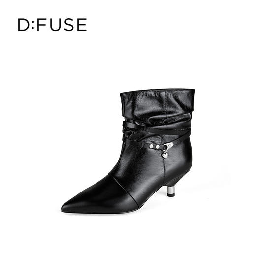 Dfuse迪芙斯2025冬季新款宽筒堆堆靴复古堆皱尖头细跟短靴DFD4116021 商品图5