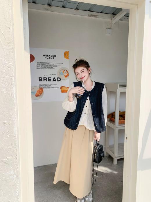 复古牛仔马甲+温柔镂空蕾丝衬衫 商品图14