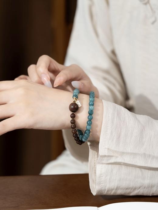 【沉香木蓝玉髓双圈手串】敦煌小众沉香蓝玉髓手串文玩 中国风新中式 商品图3