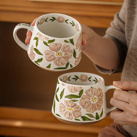 【买1送1！跨境出口陶瓷水杯】漂亮喝水杯子复古花卉马克杯办公室咖啡杯陶瓷杯女士茶杯跨境出口 商品图3