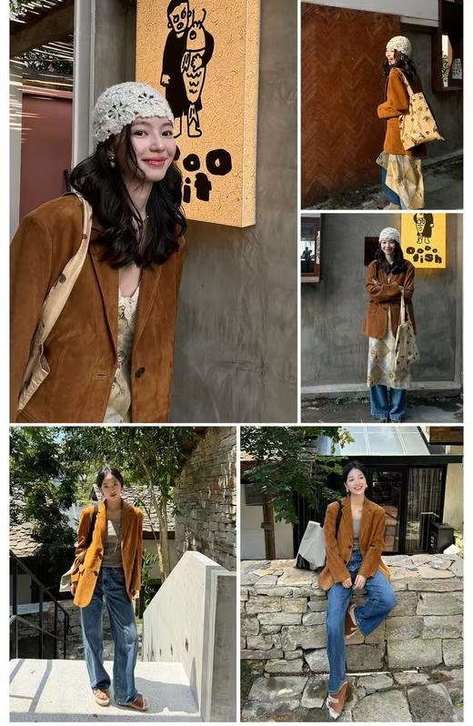 复古麂皮西装外套闲宽松高级感美拉德大衣 商品图0