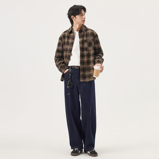 gxg.jeans男装 咖色格纹美式复古宽松长袖衬衫外套男 25年秋热卖 商品图3