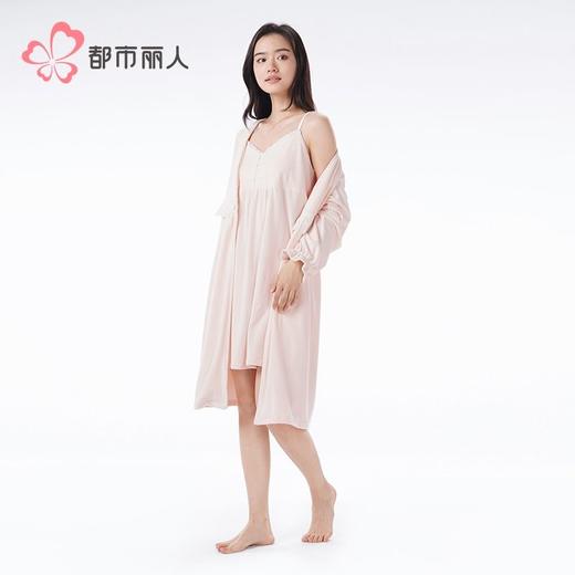 都市丽人睡衣海岛绒女士家居服吊带裙外袍海岛绒套装有胸垫LHH4A8 商品图3