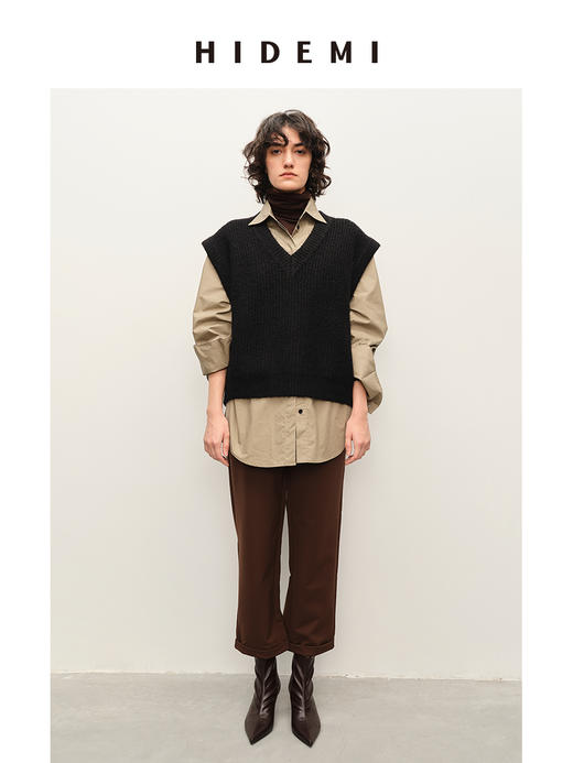 HIDEMI 甄选羊驼毛系列进口羊驼毛加厚款V领大廓形极简宽松马甲背心 商品图1