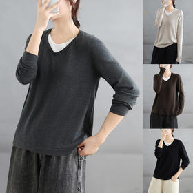 GYH 9258简约通勤针织假两件宽松洋气上衣