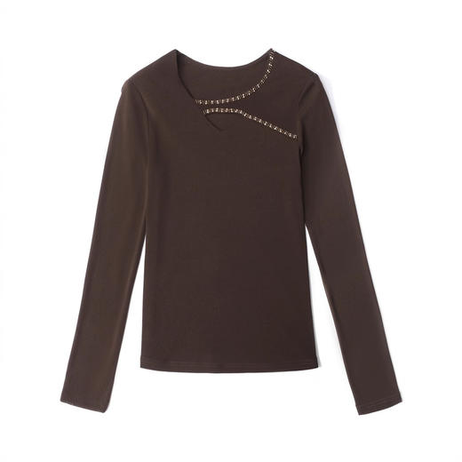 洋气百搭钉珠纯色长袖网纱打底衫，修身显瘦T恤K-E37M2839 商品图3