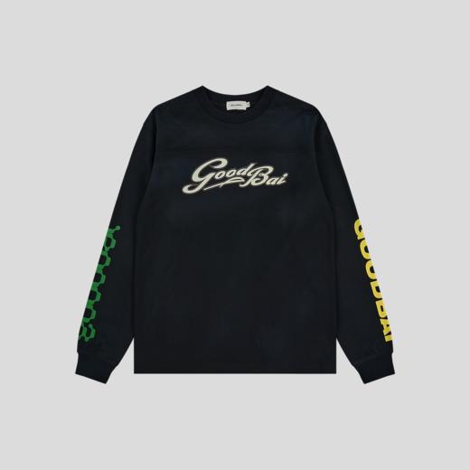 GOODBAI 圆领组合logo印花做旧洗褪长袖T恤 商品图3