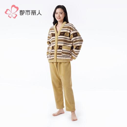 都市丽人睡衣男女可穿蛋白绒印花家居服长袖长裤摇粒绒套装LHH9C3 商品图6
