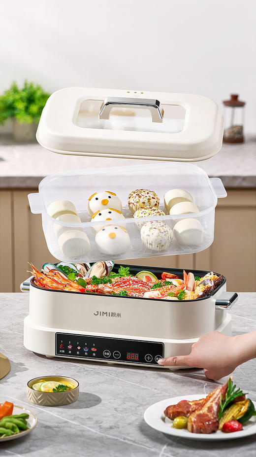 💥【积米6升大容量多功能火锅家用蒸煮炒一体锅OKC-969🌞】 一次蒸煮满足多人畅享🌸 日常三餐🔺 / 派对聚餐都能轻松应付 💥双层12L大家庭容量（6L煮锅 + 6L大蒸笼） 商品图5