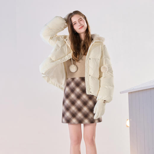 【易打理+防水】三彩2025冬季新款连帽羽绒服90白鸭绒外套面包服M 商品图3