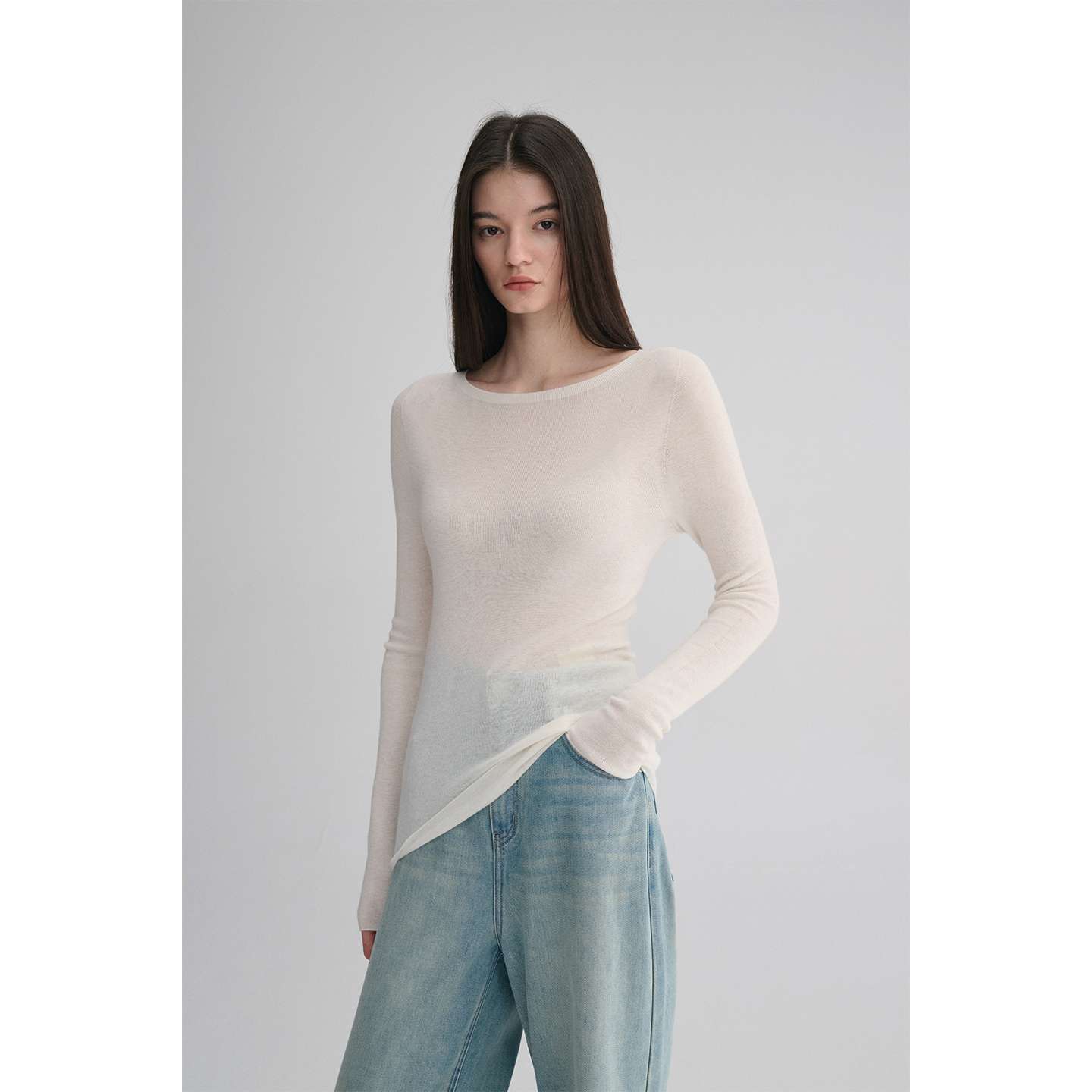 MAISON CECILE 两色|桑蚕丝羊绒亲肤软糯一字领修身针织打底衫