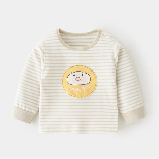 婴儿纯棉单上秋衣服条纹男女童春秋宝宝内衣打底衫童装肩开T恤 商品图1