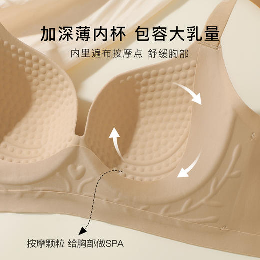 【大码聚拢防垂】无痕舒适按摩杯薄杯内衣女侧收副乳美背文胸669栀璃芳菲 商品图6