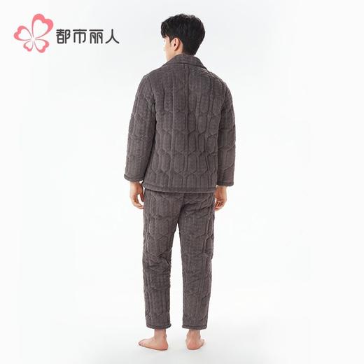 都市丽人睡衣法兰绒烂花男士家居服长袖长裤加厚夹棉套装FHH1E3 商品图3
