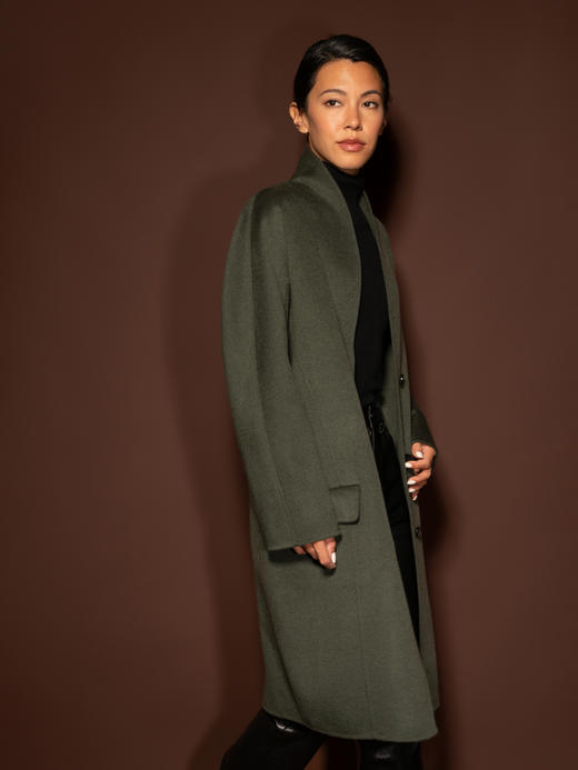 Puree｜#0929 Invisible Lapel Coat 弧形领隐形前扣大衣 [  米白 / 苍绿  ] 商品图2