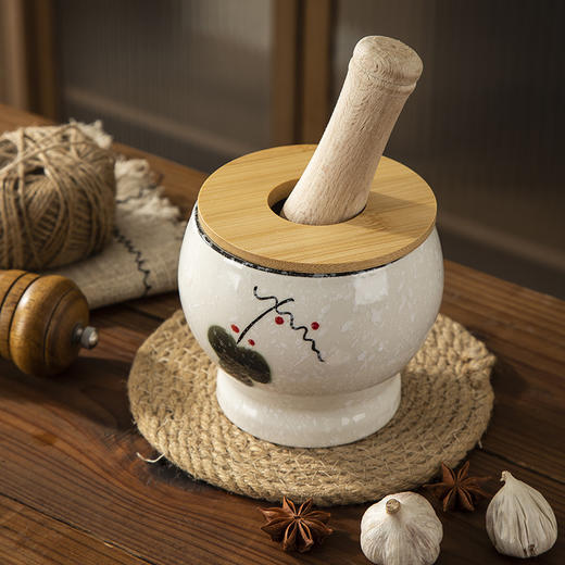 【跨境出口陶瓷捣蒜器】陶瓷捣蒜器捣药器捣蒜罐捣药罐配木棒捣碎罐压蒜器研磨器捣蒜泥臼 商品图1