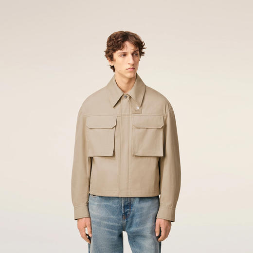 AMI 男女同款华达呢工装夹克外套 灰色 UJK846 CO0132 229 商品图1